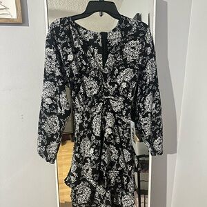 Elegant Black and White Floral Romper